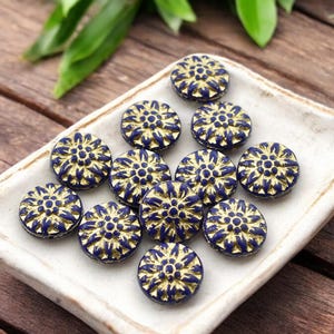 Flower Beads - Czech Glass Beads - Picasso Beads - Dahlia Beads - Czech Glass Flowers  - 15mm - 12pcs - (2478)