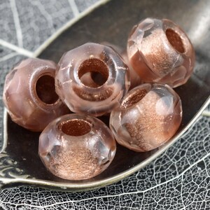 Beret w Copper Lining Large Hole Czech Glass Fire Polished Roller Beads 6x9mm ~ 10 Pcs