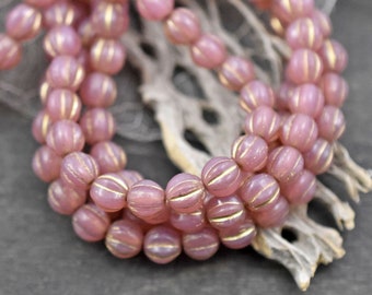 Melon Beads - Czech Glass Beads - Round Beads - Pink Beads - 6mm Melon - 6mm - 25pcs - (4158)