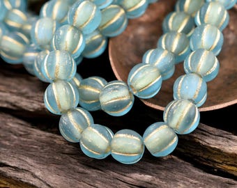 Large Hole Beads - Czech Glass Beads - Melon Beads - 3mm Hole Beads - 8mm Beads - Round Beads - 20pcs - (A390)