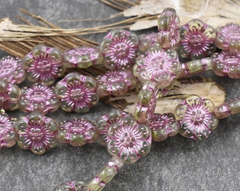 Flower Beads - Czech Glass Beads - Picasso Beads - Czech Glass Flowers - 14mm - 9pcs - (A311)