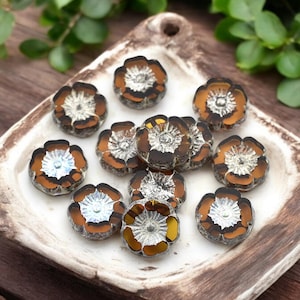 Czech Glass Beads - Flower Beads -  Hibiscus Beads - Hawaiian Flower Beads - 12pcs - 12mm - (2882)