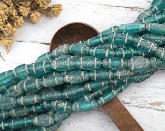 Cuentas de vidrio de Java - Cuentas de vidrio recicladas - Cuentas de vidrio indonesio - Aprox. 14 x 8 mm - Tira de 45 cm - (B391)