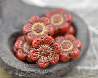 Czech Glass Beads - 14mm Flower Beads - Picasso Beads - Wild Flower Beads - Orange Opaline - 14mm - 12pcs - (2335)