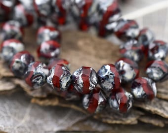 Picasso Beads - Czech Glass Beads - Central Cut Beads - Round Beads - Czech Beads - Red Opal - 9mm - 15pcs - (2998)