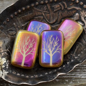Tree Of Life Beads Czech Glass Beads Laser Etched Beads 19x12mm 6pcs B455 image 2
