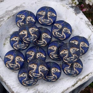 Czech Glass Beads - Moon Face Beads - Celestial Beads - Moon Beads - 15pcs - 13mm - (5157)