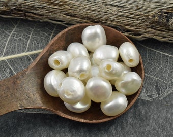 Perles d'eau douce - Perles larges - Perles larges - Perles - Nuggets - 9-10 mm - 8 pouces sur fil (A405)