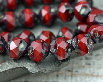 Picasso Beads - Czech Glass Beads - Central Cut Beads - Round Beads - Czech Beads - Red Opal - 9mm - 15pcs - (A126)