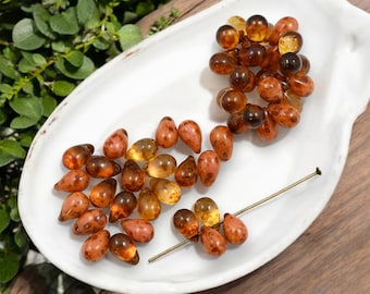Picasso Beads - Czech Glass Beads - Teardrop Beads - Top Hole Tear Drop - 6x9mm - 25pcs - (5796)