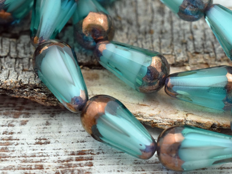 Drop Beads Teardrop Beads 8x15mm 4pcs - 2466 Picasso Beads Faceted Beads Czech Glass Beads