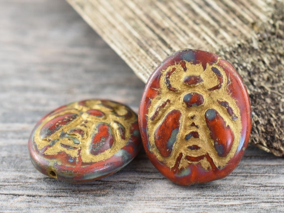 2pcs - Czech Glass Beads A349 Picasso Beads 22x18mm Travertine Beads Honey Bee Beads