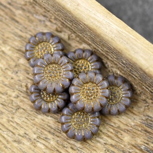 Czech Glass Beads Picasso Beads Flower Beads Sunflower Beads Coin Beads 13mm 12pcs 3165 image 3