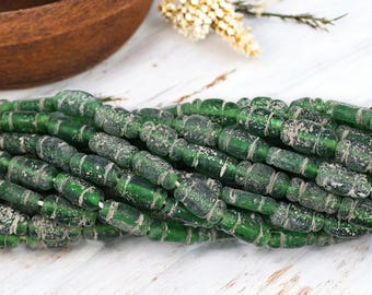 Cuentas de vidrio indonesias - Cuentas de vidrio recicladas - Cuentas de vidrio de Java - Aprox. 14 x 8 mm - Tira de 45 cm - (B336)