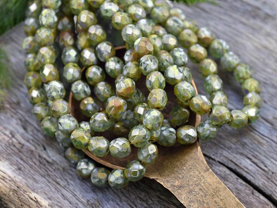 Picasso Beads - Czech Glass Beads - 6mm Beads - Fire Polished Beads - Firepolish Beads - Round Beads - Aqua Picasso -  25pcs - 6mm - (2712)