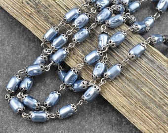 Pearl Chain - Pearl Beads - Czech Pearl Chain - Beaded Chain - Czech Glass Pearls - Sold by the foot - (CH7-A)