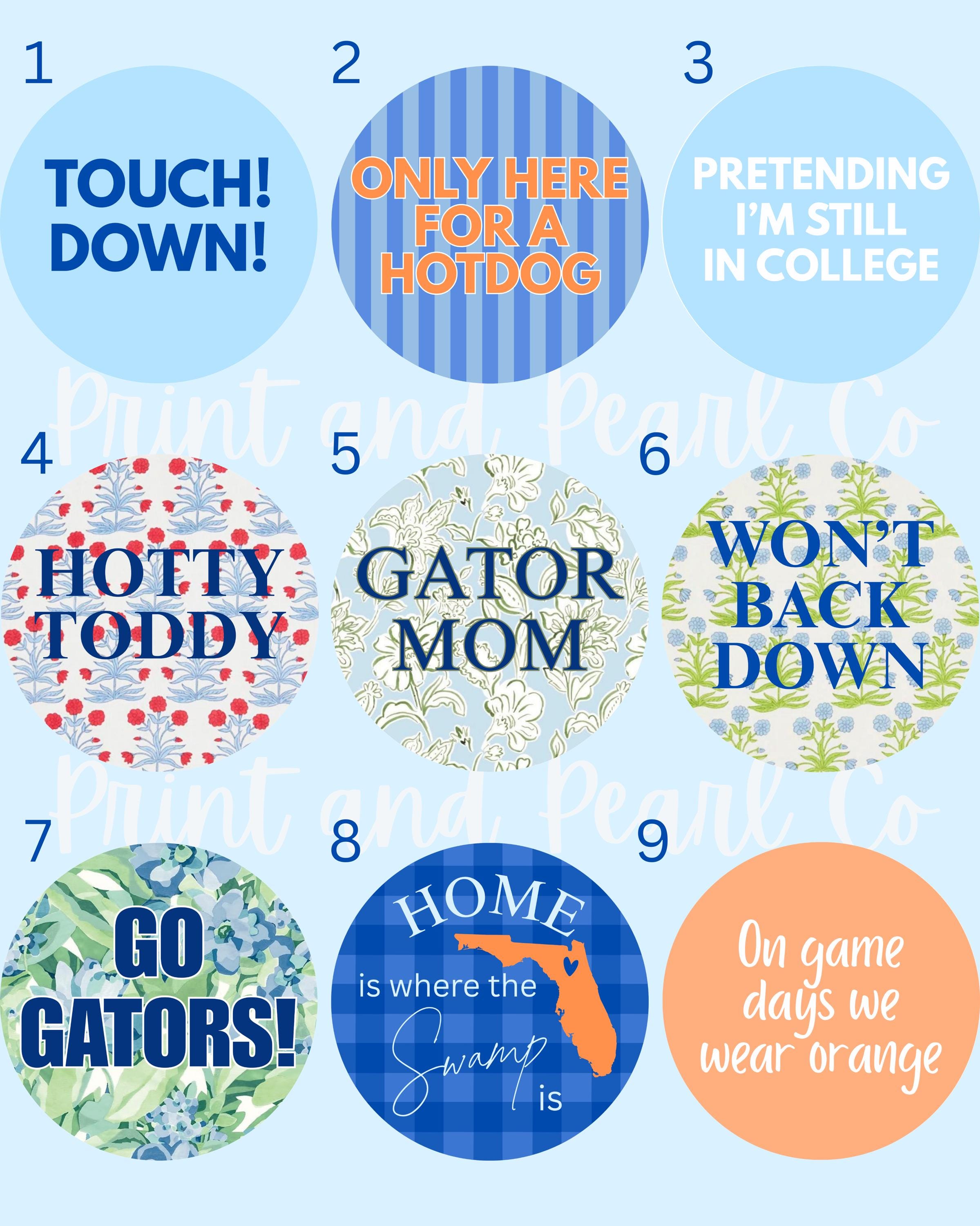 College Gameday Pins | Fully Customizable Gameday Pins | Gameday Buttons | Custom University Gameday Pins | SEC School Gameday Accessories |