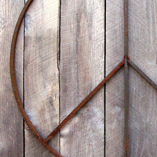 22 inch Metal Peace Sign Wreath or Wall Art- rustic sculpture for indoors or outdoors