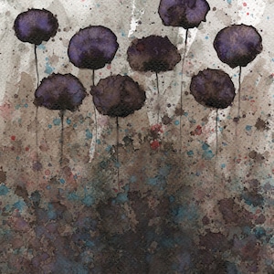 LARGE Sepia Watercolor Flowers PRINT, Modern Farmhouse, Cottage, Loft Decor, Wall Art, Abstract Painting, Splatter Painting, Grunge Art
