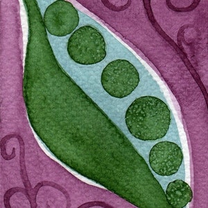 Watercolor Painting: Watercolor Illustration Mini Art Print Pea Pod ACEO Print image 1