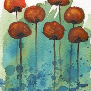 5X7 Orange Teal Aqua Watercolor Flower Painting, Beyond My Grasp, Floral Art Print, Wall Decor, Office, Poppy, Modern Farmhouse Flowers