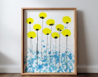 Yellow Poppies Fine Art PRINT, Watercolor Flowers, Modern Farmhouse Painting, Cottage Style, Garden Landscape, Wall Art, Home Office Decor
