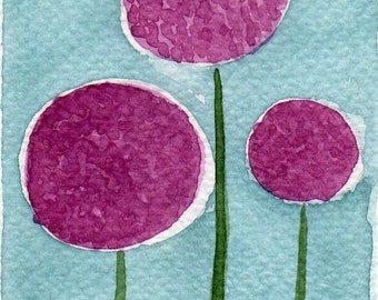 Watercolor Painting: Watercolor Flower Painting -- Mini Art Print -- Purple Onion Flowers  -- ACEO Print
