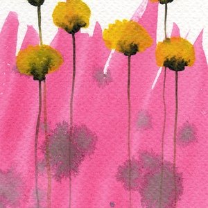 5x7 Yellow and Pink Flower Painting, Watercolor Floral, Fine Art Print, Yellow Poppies, Wall Decor, Home Office Art, Cottage Style, Modern