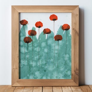 Orange and Aqua PRINT of Watercolor Flowers, Modern Farmhouse Wall Decor, Cottage Style, Cottagecore, Boho Decor, Office Art