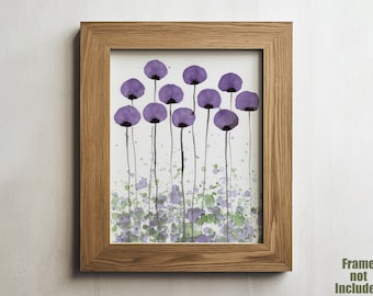 Purple Floral PRINT, Pastel Decor, Modern Farmhouse Painting, Botanical Muted Pale Home Wall Art, Bathroom, Soft Cottagecore Cottage Bedroom