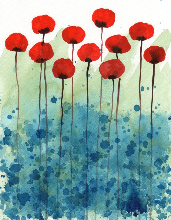 Aquarel Bloemen Rood