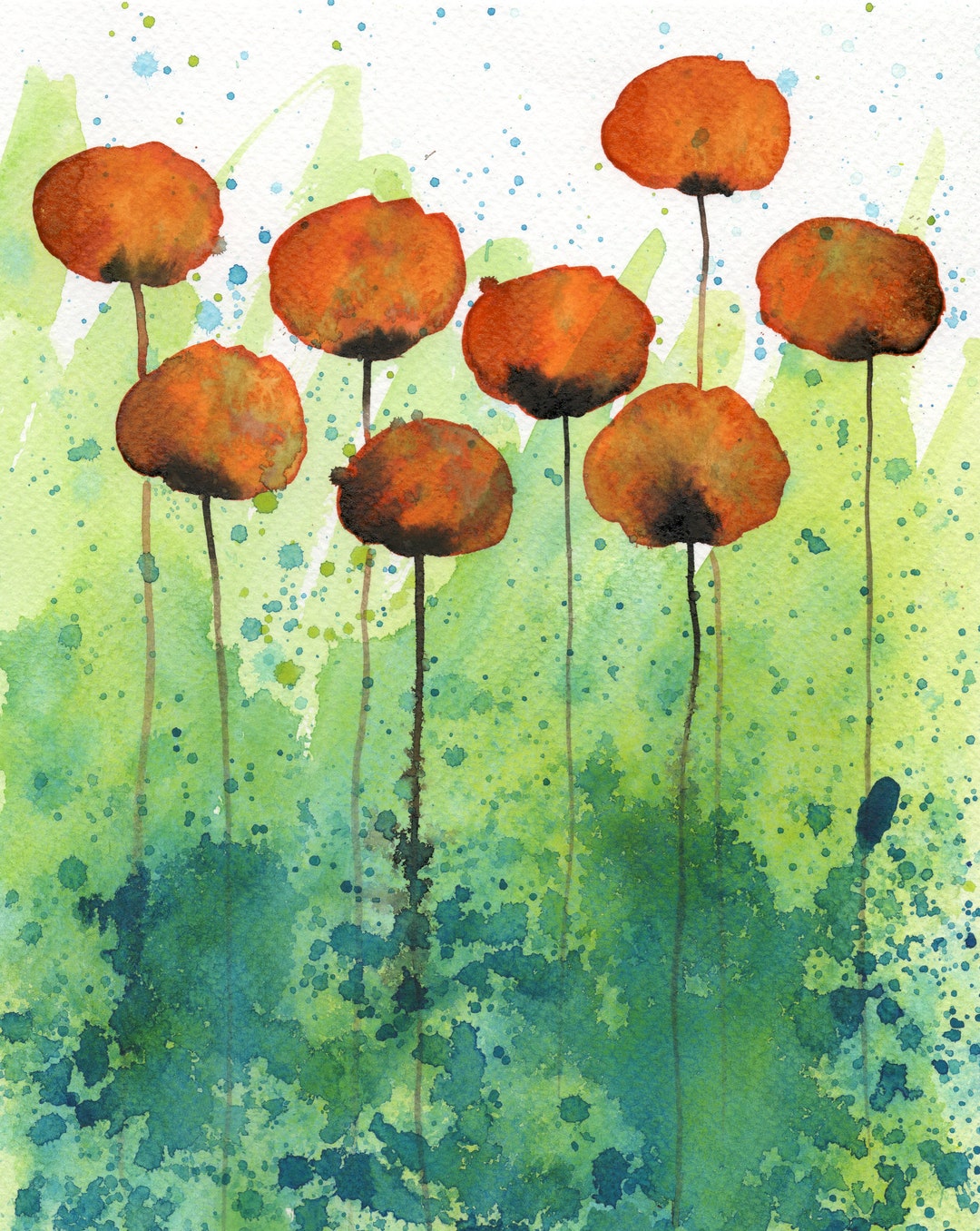 Orange and Green, Art Print, Modern Farmhouse, Cottage Chic, Watercolor ...