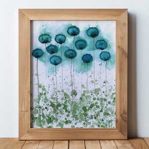 Aqua and Violet PRINT of Watercolor Flowers, Modern Farmhouse, Watercolor Painting, Cottagecore, Cottage, Blue Floral Wall Decor Poppy image 8