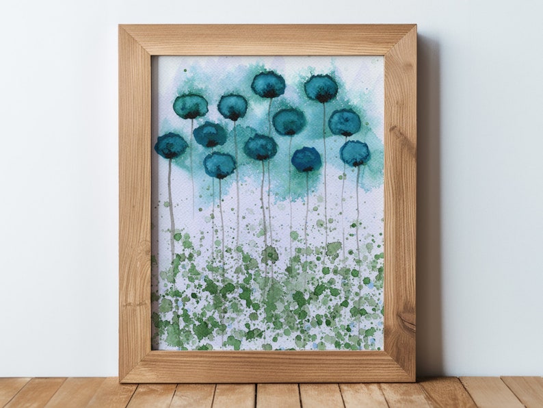 Aqua and Violet PRINT of Watercolor Flowers, Modern Farmhouse, Watercolor Painting, Cottagecore, Cottage, Blue Floral Wall Decor Poppy image 8