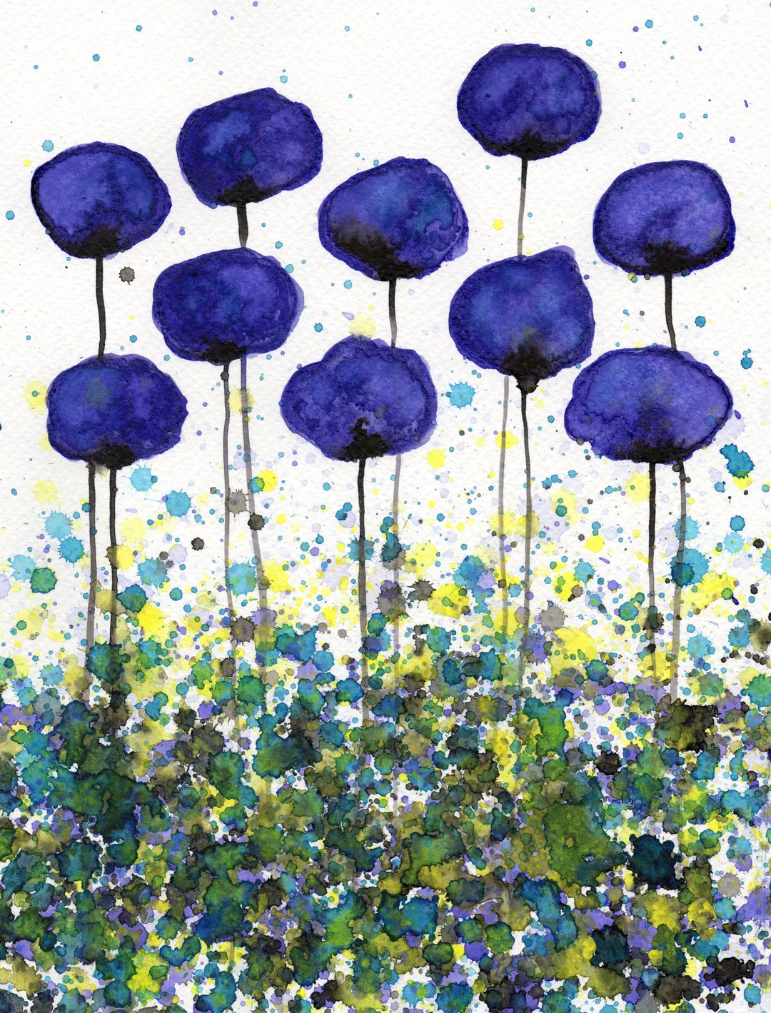 Purple Confetti Art PRINT Watercolor Flowers Modern - Etsy