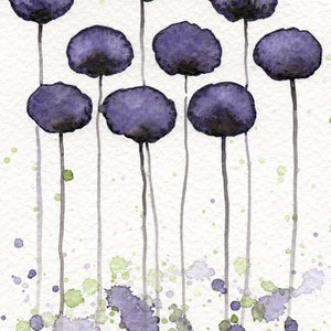 5x7 Soft Purple Poppies in Watercolor, Fine Art Print, Twilight Night Garden, Somber Quiet Home Office Decor, Minimalist, Industrial Cottage