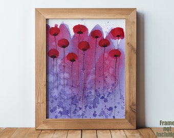 Pink and Purple, Art PRINT of Watercolor Flowers, Modern Farmhouse, Abstract Art, Poppy Painting, Bedroom, Wall Bathroom Cottagecore Cottage