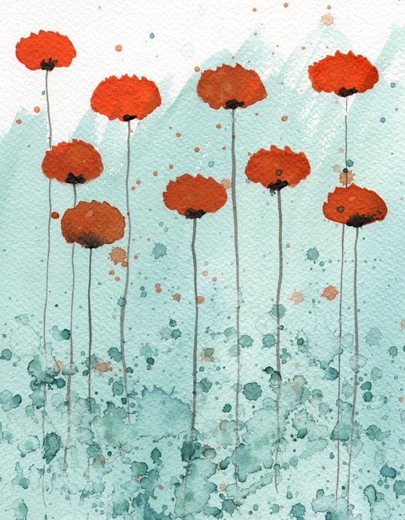 LARGE PRINT Orange and Aqua, Watercolor Flowers Painting, Poppy Art, Modern  Farmhouse Cottagecore Cottage, Colorful Vibrant Teal, Wall Decor - Etsy  Denmark