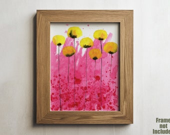 Yellow and Pink Poppies PRINT Watercolor Painting Flowers, Modern Farmhouse, Cottagecore, Cottage Decor, Floral Garden Yellow, Giclee Art