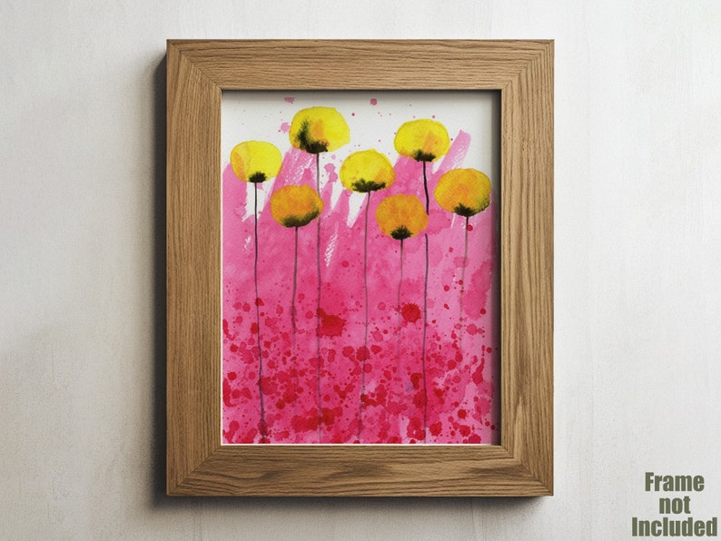 Yellow and Pink Poppies PRINT Watercolor Painting Flowers, Modern Farmhouse, Cottagecore, Cottage Decor, Floral Garden Yellow, Giclee Art image 1