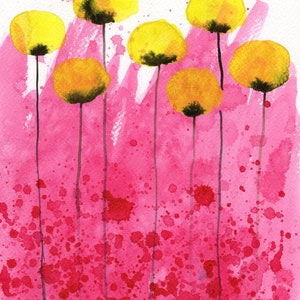 Yellow and Pink Poppies PRINT Watercolor Painting Flowers, Modern Farmhouse, Cottagecore, Cottage Decor, Floral Garden Yellow, Giclee Art image 2