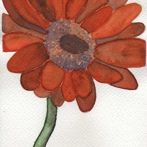 Orange Daisy, Watercolor Flower Painting, ACEO Mini Print, Flower, Floral, Miniature, Artist Trading Card, ATC, Dollhouse Farmhouse Decor
