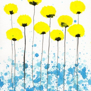 Yellow Poppies Fine Art PRINT, Watercolor Flowers, Modern Farmhouse Painting, Cottage Style, Garden Landscape, Wall Art, Home Office Decor
