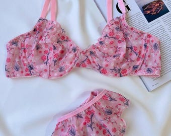 Tulle Floral Lingerie Set