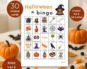 Halloween Bingo, Printable Halloween Game for Kids, Fun Classroom Activity, Spooky Halloween Party Game, 30 Unique Bingo Cards Family Fun