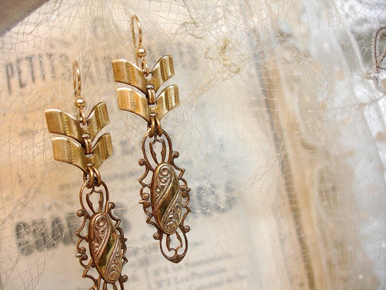 stripes one of a kind vintage assemblage earrings vintage brass chevron chain antique rolled gold repousse cuff links bronze niobium wires