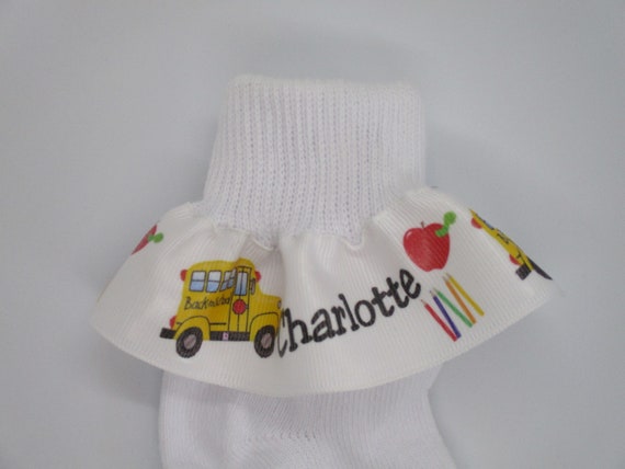 I HEART PRE-K GROSGRAIN RUFFLE RIBBON SOCKS FOR TODDLERS GIRLS SCHOOL TEACHERS