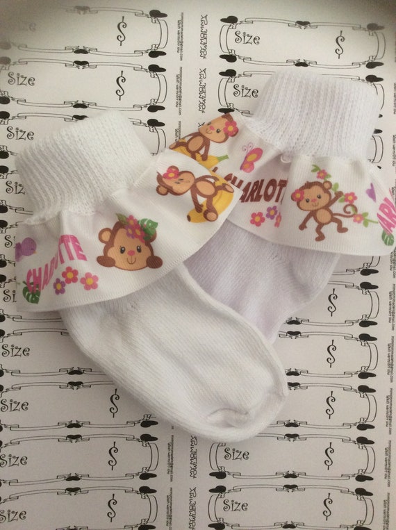 Ruffle Ribbon Personalized Socks MTM Kitty Inspired for Girl Girls Pink Flowers