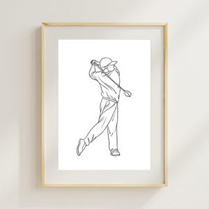 Modern Sports Print for Golf Lovers or Club members, Minimalist Golfer Line Drawing Printable Art, Digital Golf Player Line Art Wall Decor
