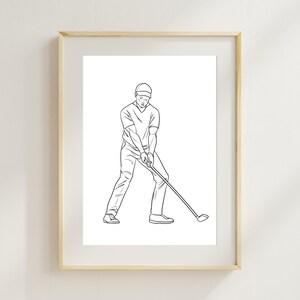 Minimalist Golfer Line Drawing Printable Art, Digital Golf Player Line Art Wall Decor, Modern Sports Print for Golf Lovers or Club members